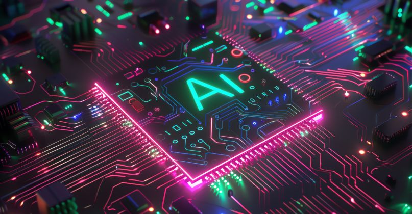 Strategische KI-Beratung: Symbolfoto mit AI-Schriftzug und Elektronik-Verdrahtung